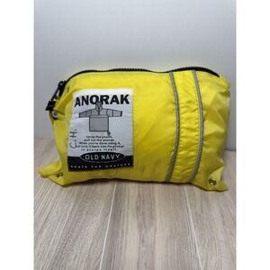 Vintage Old Navy‎ Packable Anorak Jacket Medium Yellow Gray Piping